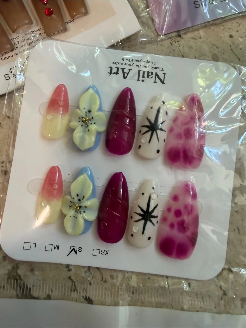 5 Pack Press on Gem Nails Size Small